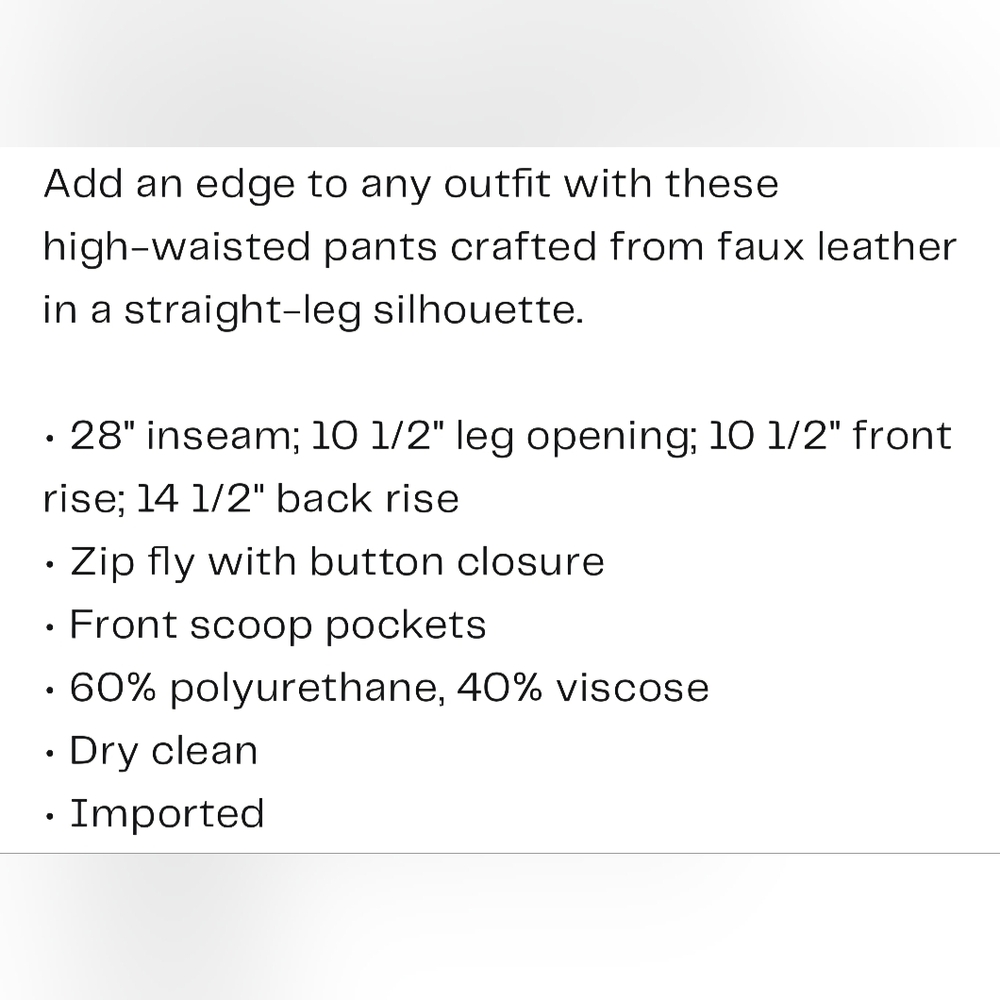 Tart | XS High Waist Black Faux Leather Pants - Picture 5 of 5